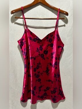 Vintage L.A. Intimates Satin Chemise Slip Dress Large Fuchsia Floral